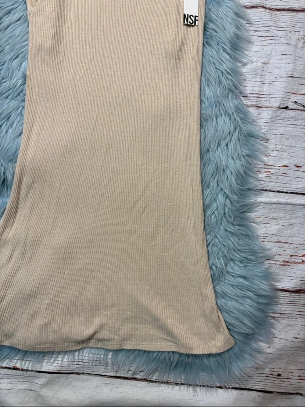 NWT NSF Cream Ribbed Side Slit Maxi Skirt